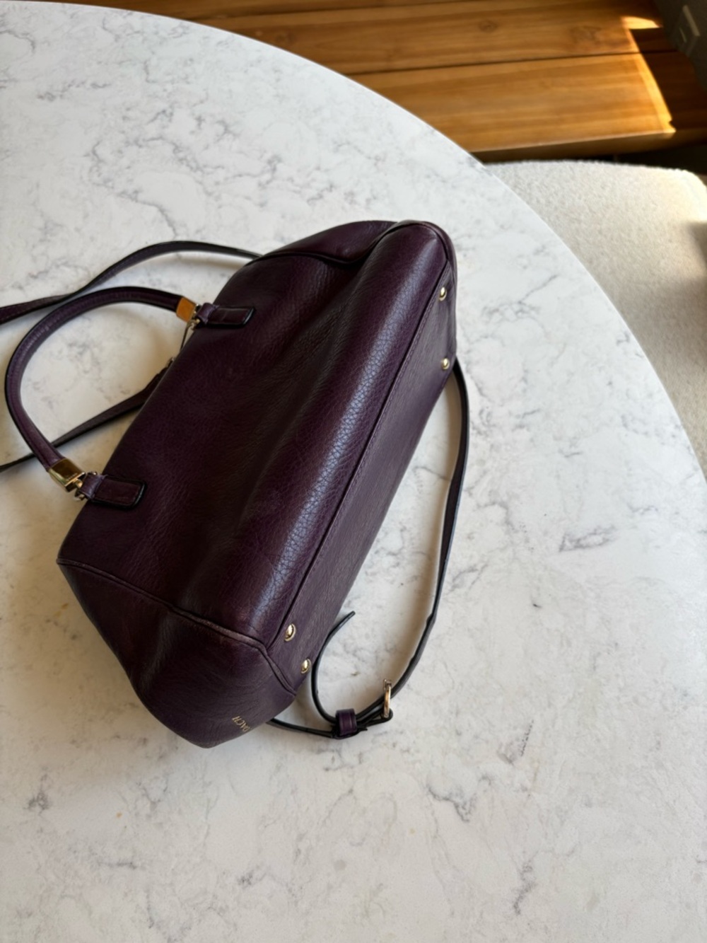 Coach Plum Leather Satchel Handbag - Elegant Purple Shoulder Bag - Picture 6 of 13